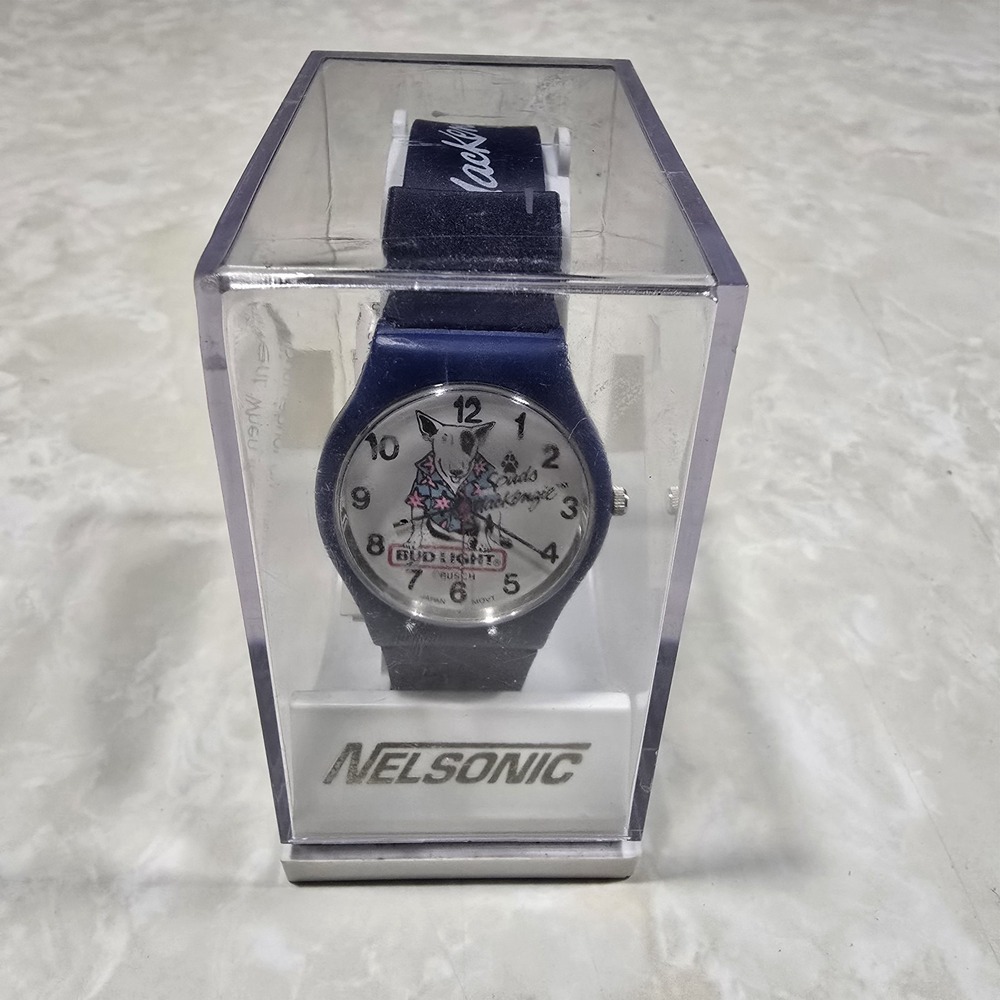 Vintage SPUDS MACKENZIE Watch BUD LIGHT advertising beer wristwatch ORIGINAL BOX